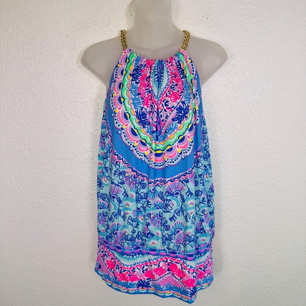 Lilly Pulitzer Bowen Top Womens Large Chain Halter Tank Blouse Seaside Shindig
